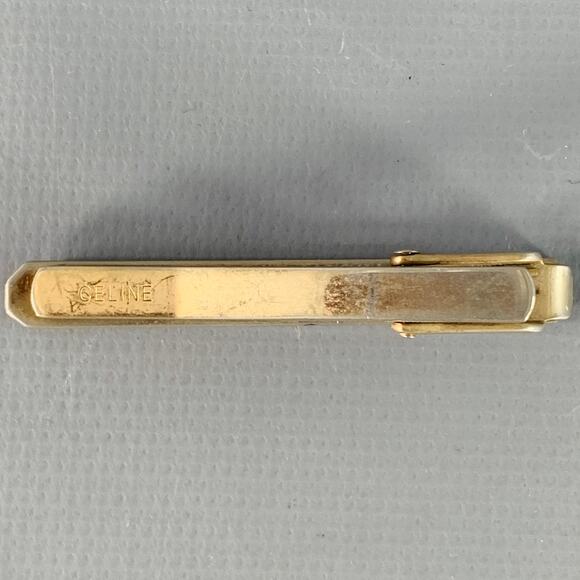 CELINE Silver Gold Metal Logo Tie Clip - Picture 2 of 2